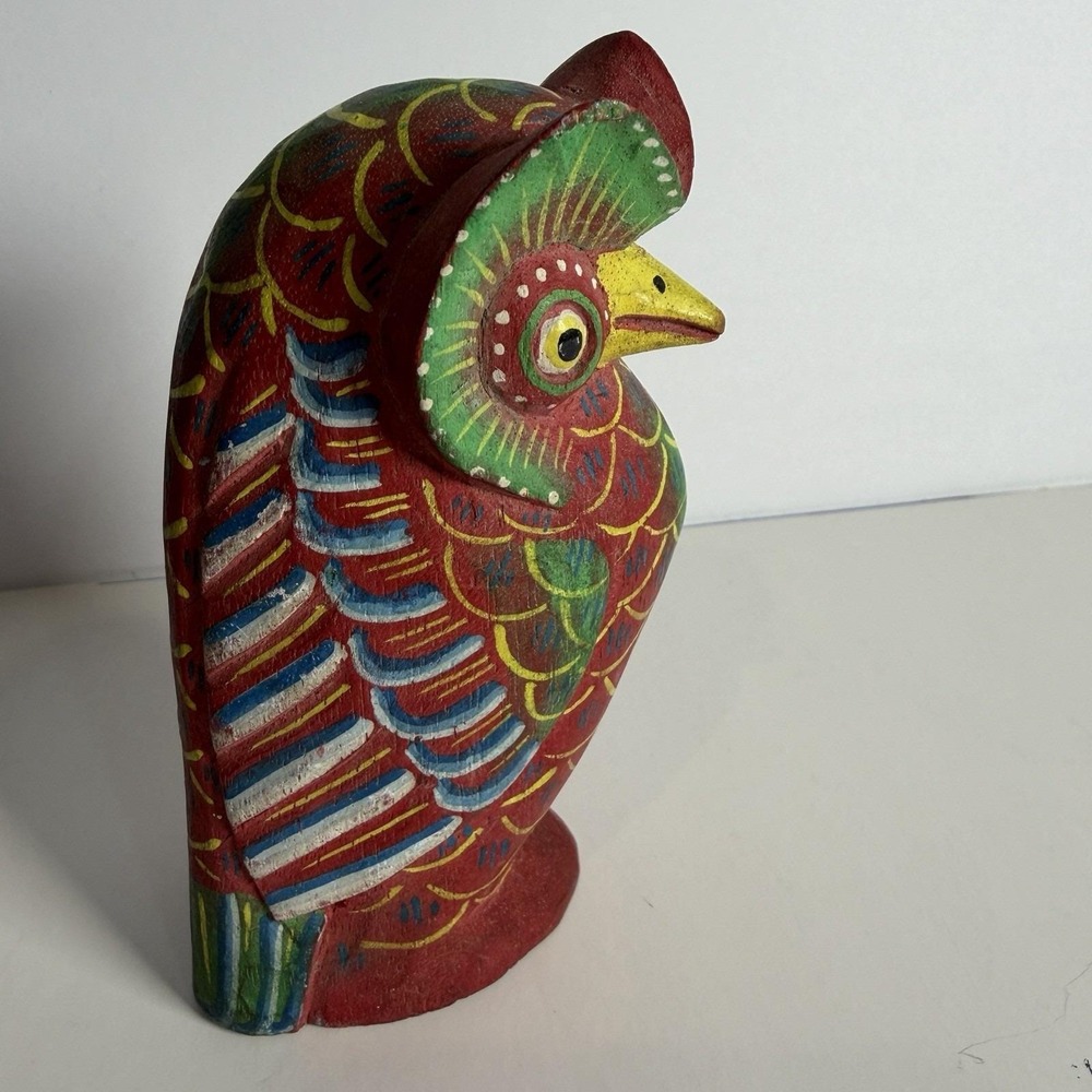 Hand Carved Hand Painted Wooden Owl Wood 4" Bird Folk Art - Picture 2 of 10
